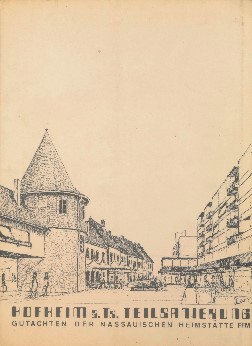 Titelblatt Gutachten Nassauische Heimstätte, 1970, zeigt die Turmzeile neben fünf-geschossigen Wohnhäusern Quelle: StadtAHofh, Sig. 27.13.02 Titelblatt Gutachten Nassauische Heimstätte, 1970, zeigt die Turmzeile neben fünf-geschossigen Wohnhäusern Quelle: StadtAHofh, Sig. 27.13.02